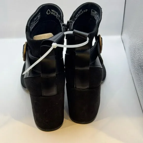 Vionic Sz 6.5 Tenley Boot Water Repellent Suede Leather Black Bootie Brass NWT - Picture 3 of 5